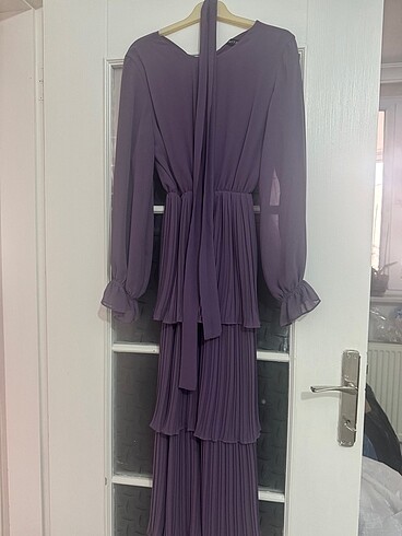 Lila fırfırlı elbise - Görsel 5