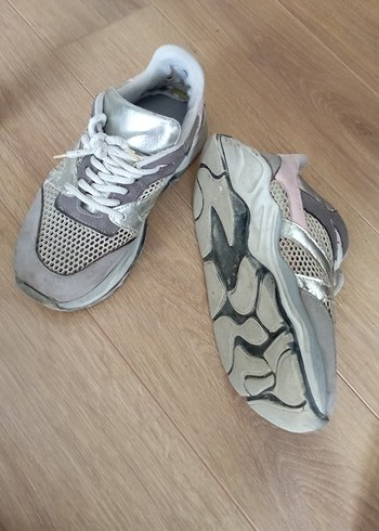 37 Beden gri Renk Gri Spor Kadın Sneakers - Düz Tabanlı