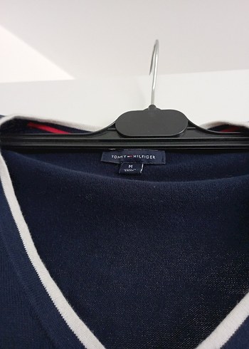 Tommy Hilfiger V Yaka Mavi Kadın Triko Kazak