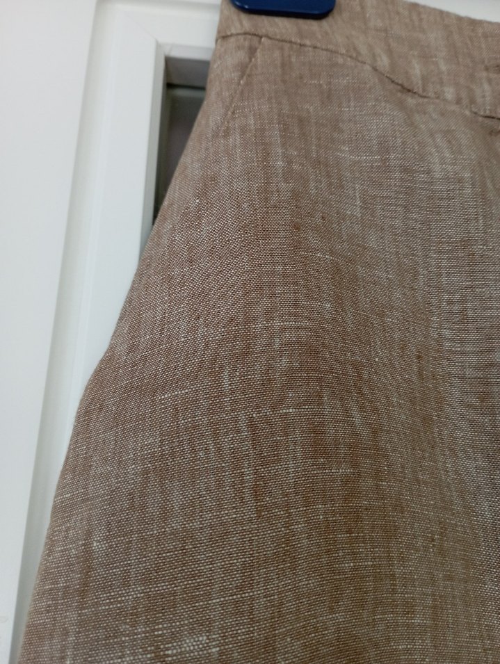 Düğmeli Bej Midi Keten Etek - Görsel 3