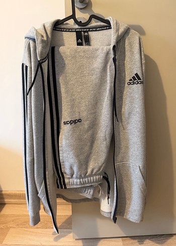 Adidas Gri Fermuarlı Erkek Eşofman Takımı - Görsel 7