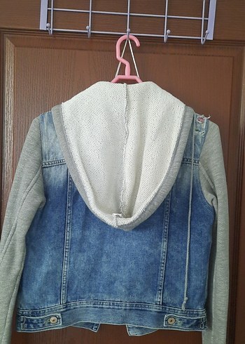 m Beden Gri Denim Kadın Kapüşonlu Ceket
