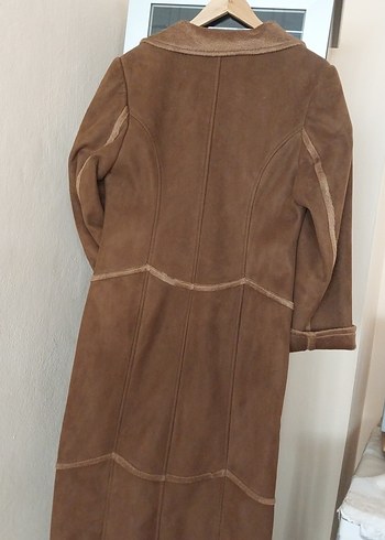 Kahverengi Uzun Süet Kadın Kaban padesü - Görsel 7