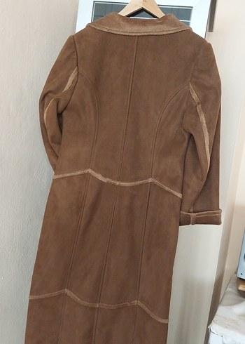 Kahverengi Uzun Süet Kadın Kaban padesü - Görsel 8