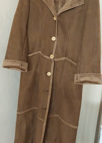 Kahverengi Uzun Süet Kadın Kaban padesü - Görsel 5