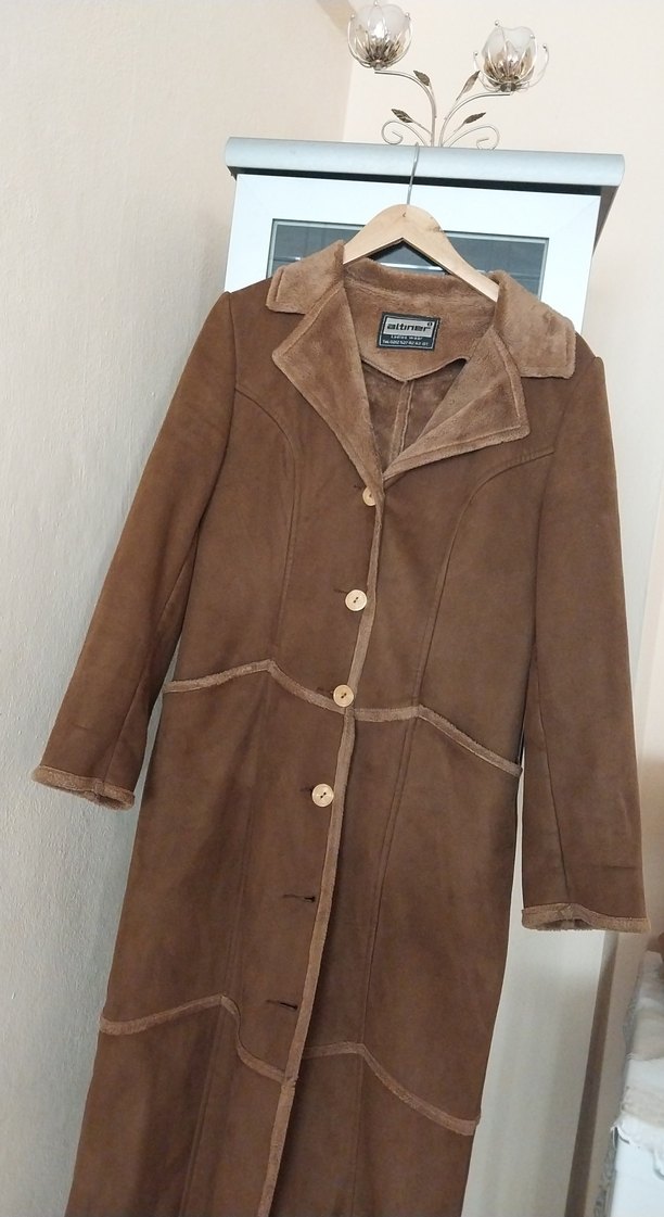 Kahverengi Uzun Süet Kadın Kaban padesü - Görsel 4