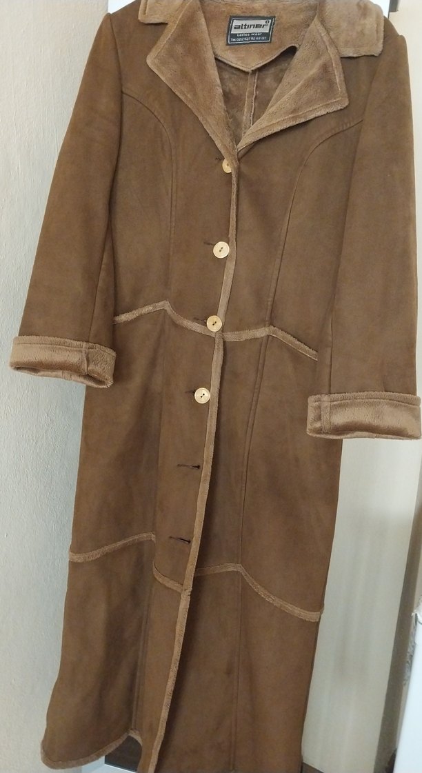 Kahverengi Uzun Süet Kadın Kaban padesü - Görsel 5