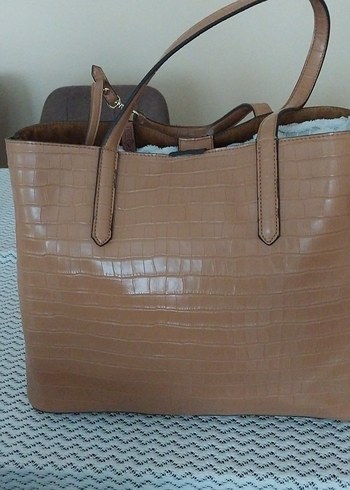Bej Deri Kadın Çanta  büyük boy - Görsel 4