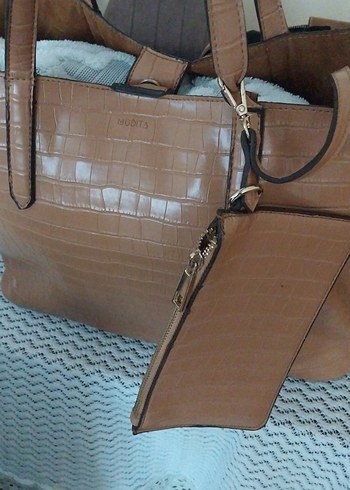 Bej Deri Kadın Çanta  büyük boy - Görsel 2