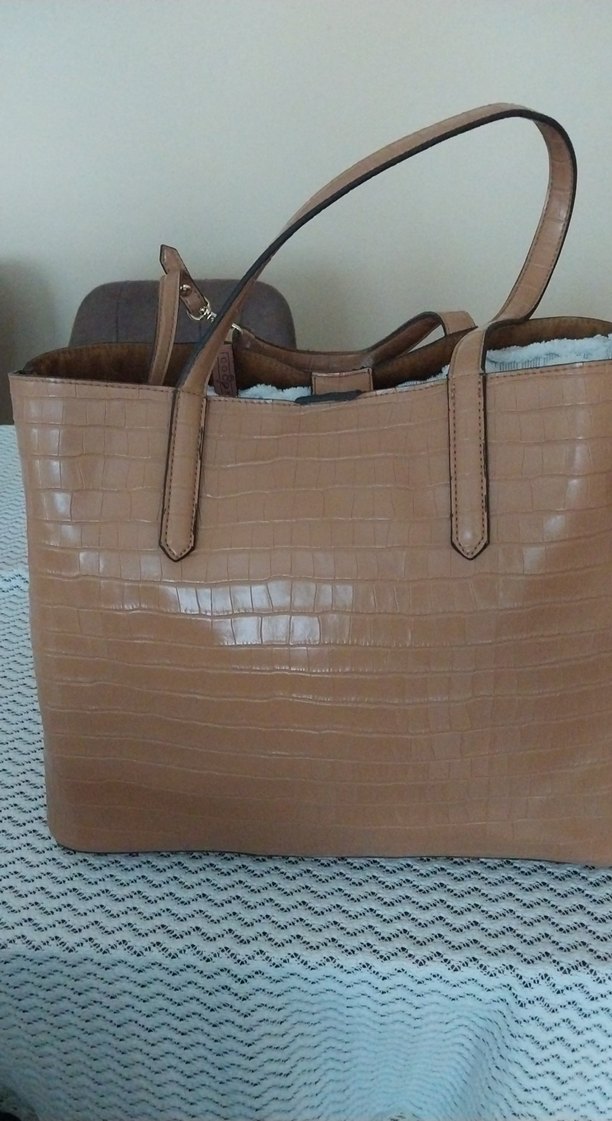 Bej Deri Kadın Çanta  büyük boy - Görsel 4