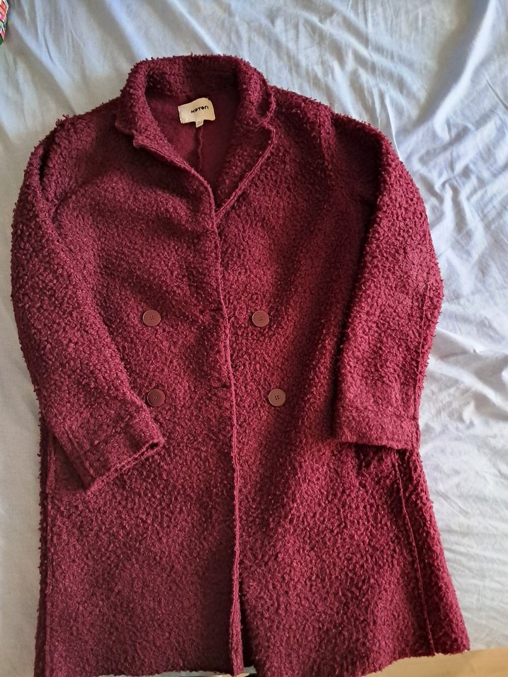 Bordo Midi Boy Düğmeli Kabanı - Görsel 4