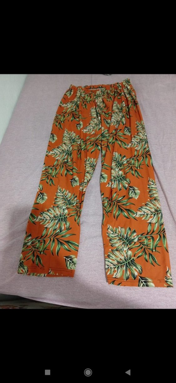 Turuncu Yaprak Desenli Bol Kesim Kadın Pantolon - Görsel 2