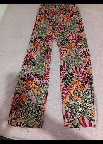 Kadın Çok Renkli Bohem Fermuarlı Kumaş Pantolon - Görsel 2