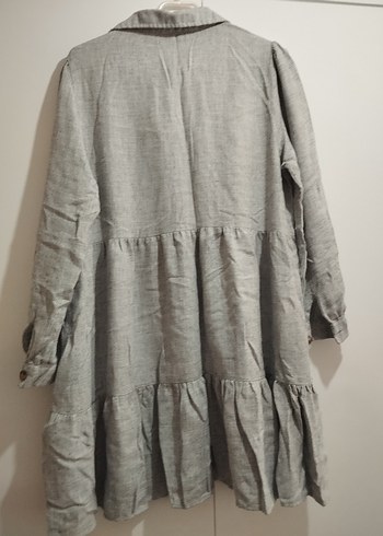LC Waikiki Gri Keten Düğmeli Midi Bohem Tunik Elbise