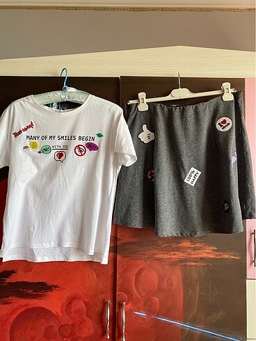 Diğer İkili bohem etek tshirt takım