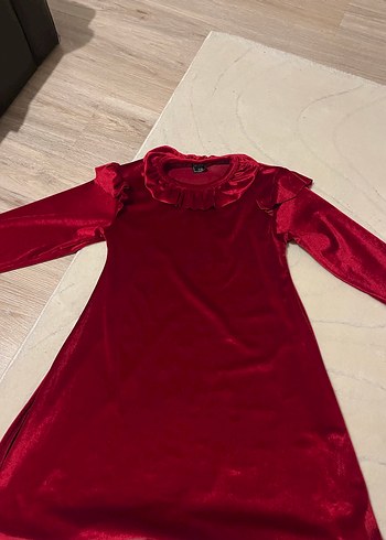 Kırmızı kadife kız çocuk elbise - Görsel 2