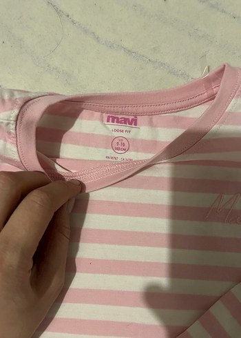 Mavi jeans orjinal Kız Çocuk Pembe Çizgili Uzun Kollu Tişört - Görsel 2