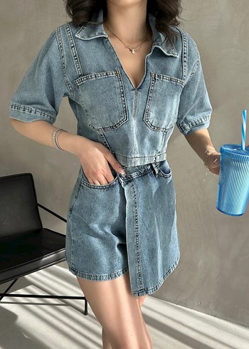 m Beden Denim Bluz ve Etek İkili Takım