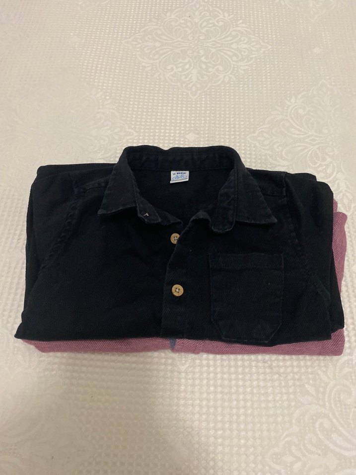 Siyah Pamuklu Erkek Gömlek, Uzun Kollu, Düğmeli - Görsel 5