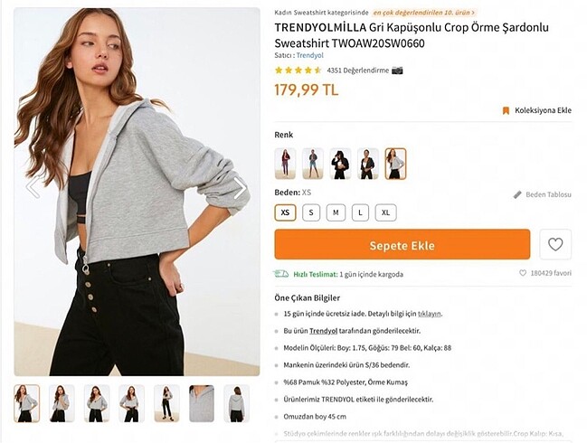 Trendyol milla gri crop sweat