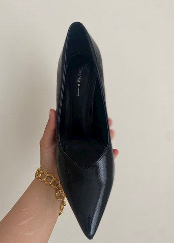 Parlak Siyah Yılan Desenli Stiletto - Görsel 5