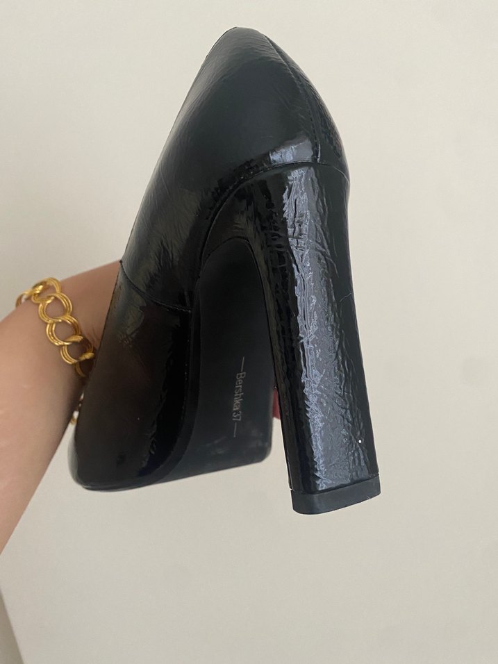 Parlak Siyah Yılan Desenli Stiletto - Görsel 2