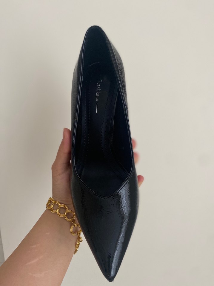 Parlak Siyah Yılan Desenli Stiletto - Görsel 5