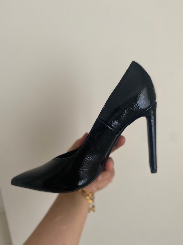 Parlak Siyah Yılan Desenli Stiletto - Görsel 4