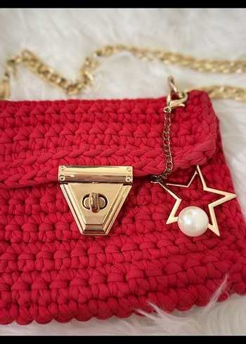 Kırmızı Örgü Kadın Çanta - Görsel 3