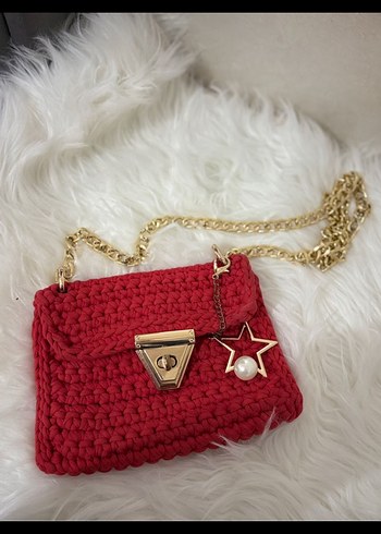 Kırmızı Örgü Kadın Çanta - Görsel 2