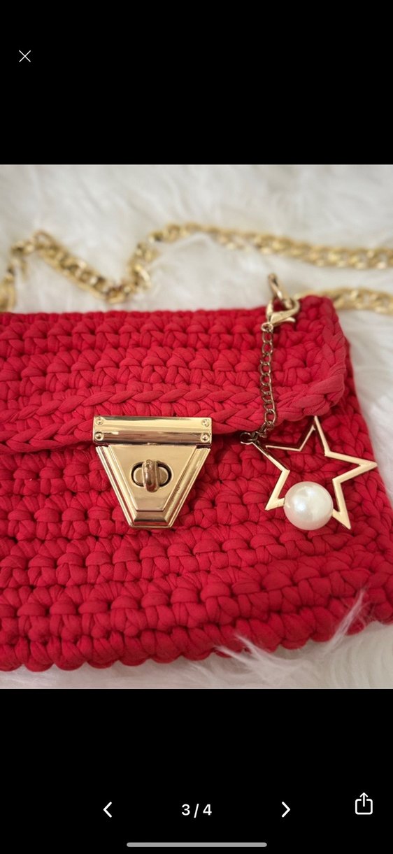 Kırmızı Örgü Kadın Çanta - Görsel 3