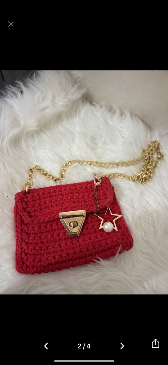 Kırmızı Örgü Kadın Çanta - Görsel 2