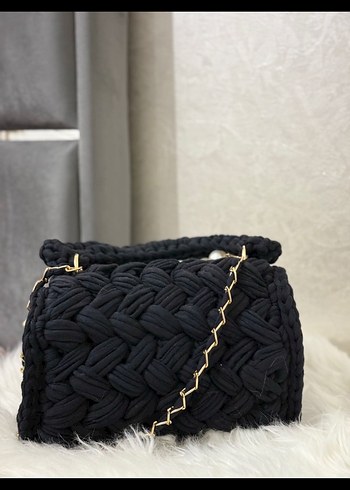 Siyah Örgü Kadın Çanta İnci Detaylı - Görsel 3