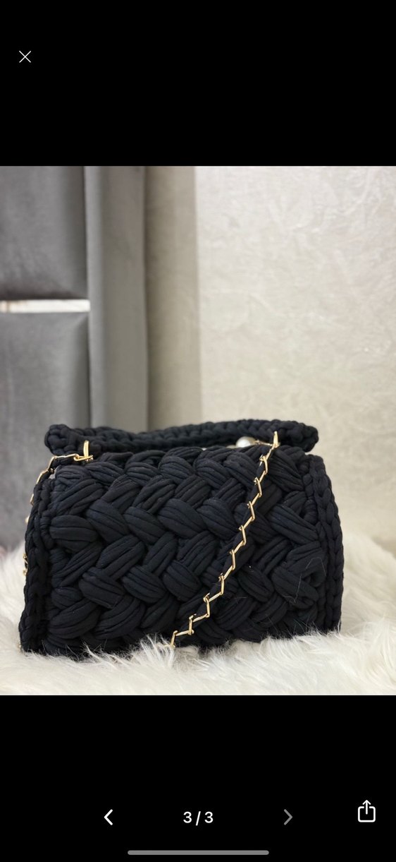 Siyah Örgü Kadın Çanta İnci Detaylı - Görsel 3