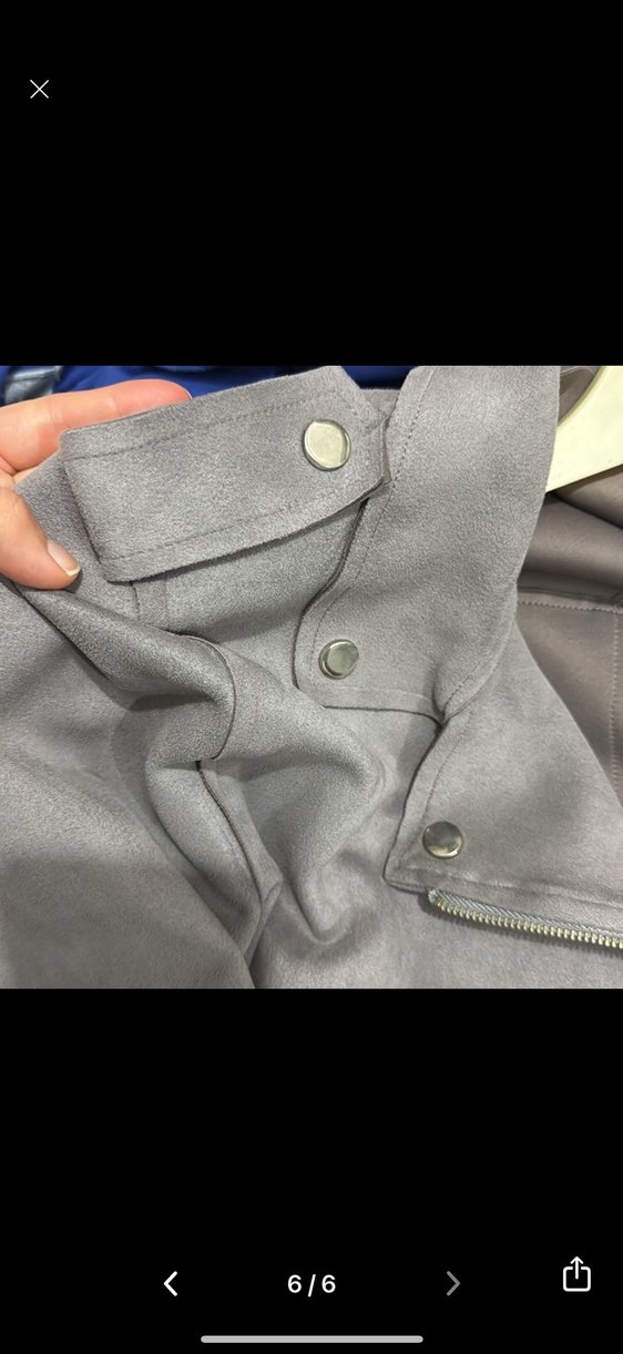 Gri Süet Kemerli Kısa Kadın biker çeket - Görsel 5