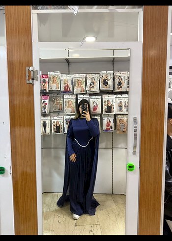 Uzun Kollu Lacivert Gotik Abiye Elbise - Görsel 5