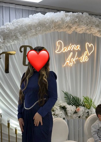 Uzun Kollu Lacivert Gotik Abiye Elbise - Görsel 2