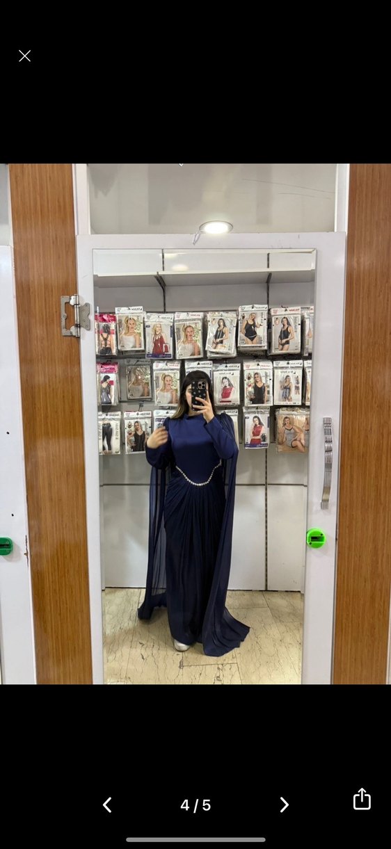 Uzun Kollu Lacivert Gotik Abiye Elbise - Görsel 4