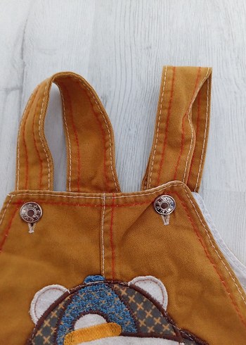 Renkli Nakışlı Kahverengi Erkek Bebek Tulum - Görsel 4