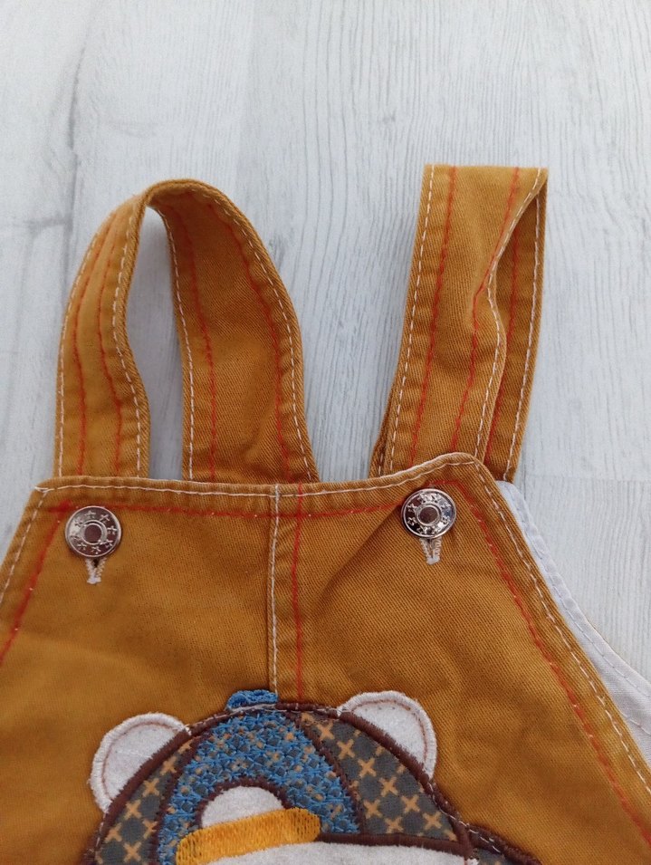 Renkli Nakışlı Kahverengi Erkek Bebek Tulum - Görsel 4