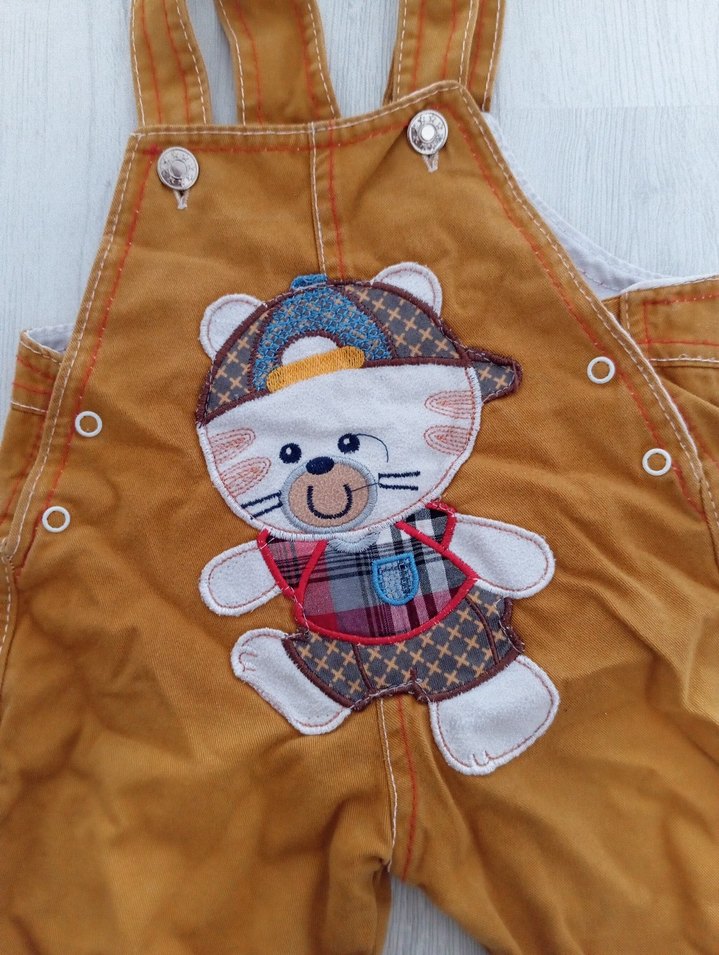 Renkli Nakışlı Kahverengi Erkek Bebek Tulum - Görsel 2