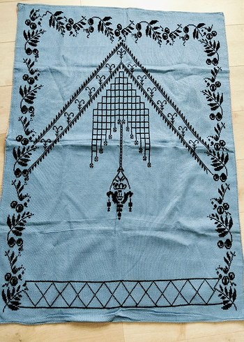 Mavi Siyah Nakışlı El Yapımı seccade - Görsel 2