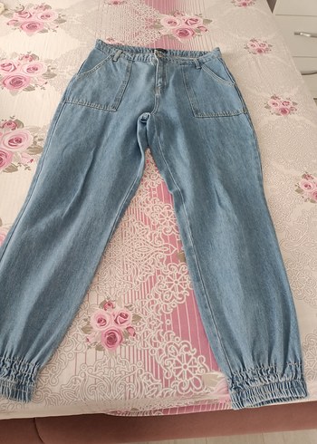 Kadın Mavi Bol Kesim Jean Pantolon