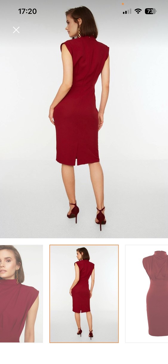 Bordo Drape Detaylı Midi Elbise — görsel 3/4