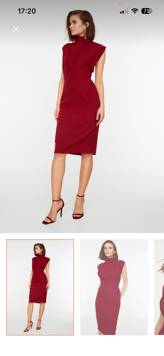 Bordo Drape Detaylı Midi Elbise — görsel 2/4