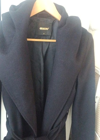 Kuşaklı Lacivert Kaban - Görsel 3