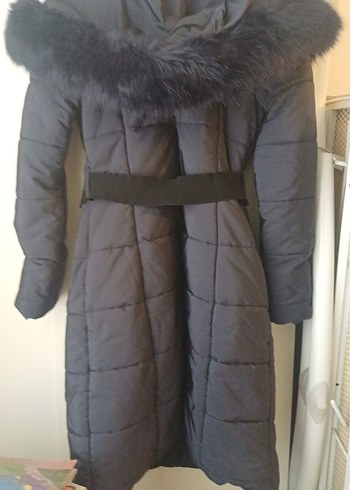 Kemerli Lacivert Kadın Uzun Kışlık Mont - Görsel 7