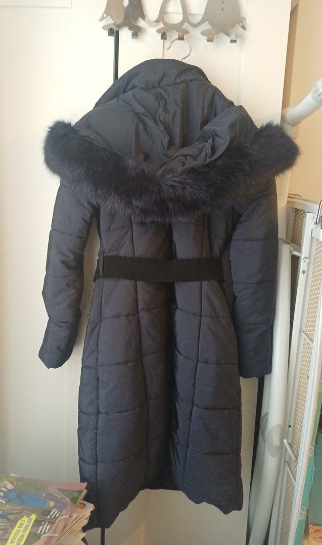 Kemerli Lacivert Kadın Uzun Kışlık Mont - Görsel 5