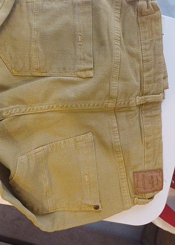 Düğmeli Hardal sariErkek Çocuk Keten Pantolon - Görsel 4