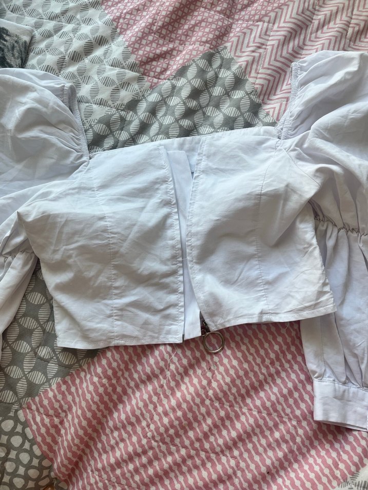 Düğmeli Beyaz Keten Midi Bluz - Görsel 4